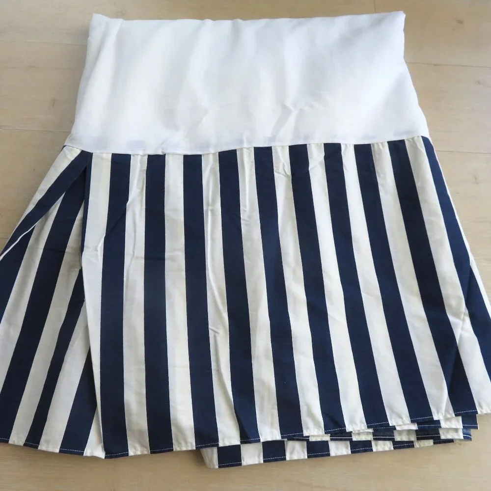 Vintage 1993 Wamsutta Cal King Bed Skirt Blue Beige Striped Pleaded Corners NEW